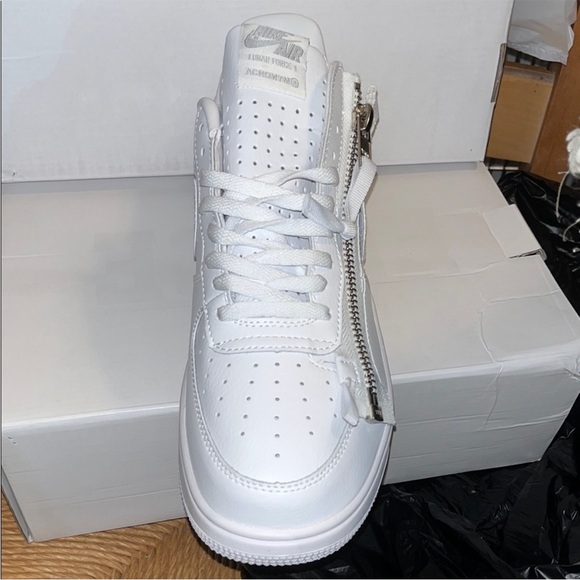 Nike  Air Force 1 Acronym  All-White Sneakers with Zipper Accent